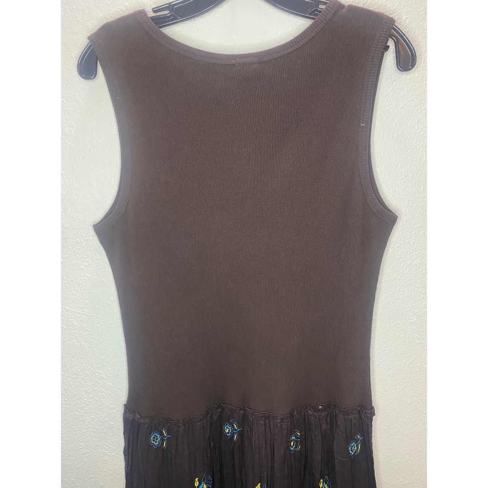 Sangria Tiered Midi Dress Women's 14 Brown Turquoise Embroidered Lagenlook  Boho - Picture 7 of 10